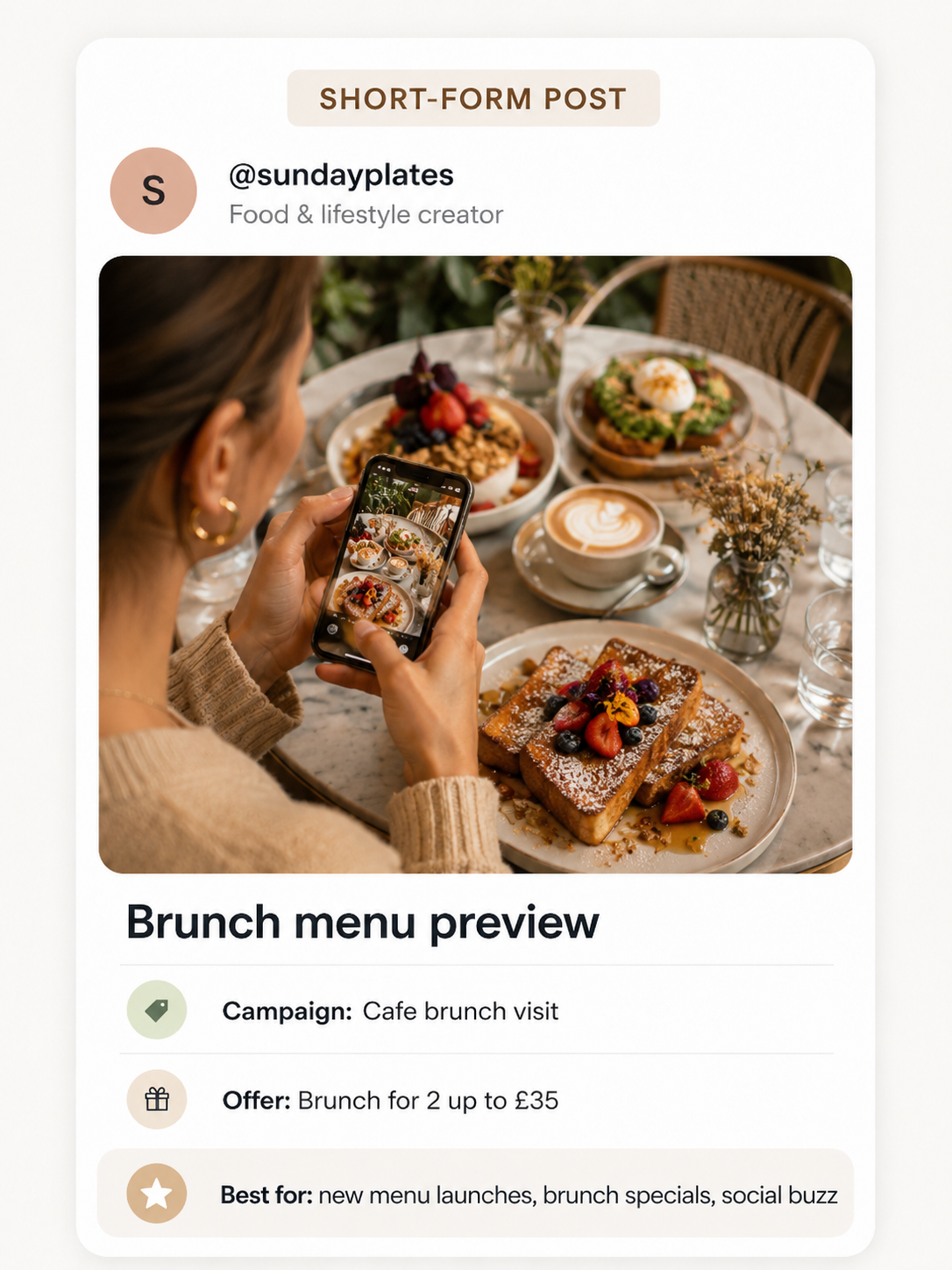 Illustrative new menu preview content moment for London creator campaigns